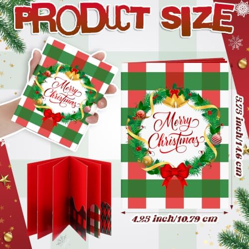 AmazingSpark 4 Set Christmas Gift Card Booklet Cardboard Merry Christmas Money Holder Book Buffalo Plaid Xmas Surprise Gift Card Money Sleeve Book Holiday Vintage Party Favors for Adult Women Cash
