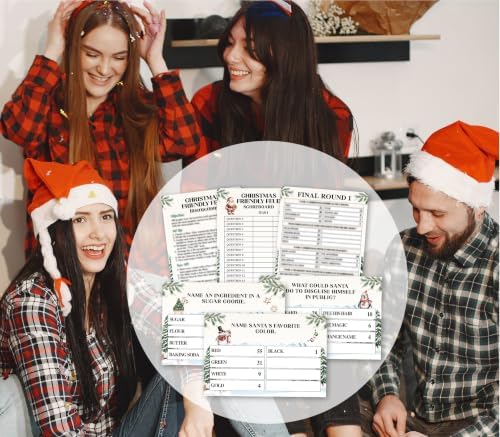 Christmas Friendly Feud Game, Holly Pine Tree Themed Party Game for Family, Winter Party Supplies and Activities Decorations, Holiday Trivia Games for Large Groups, 1 Pack(04)