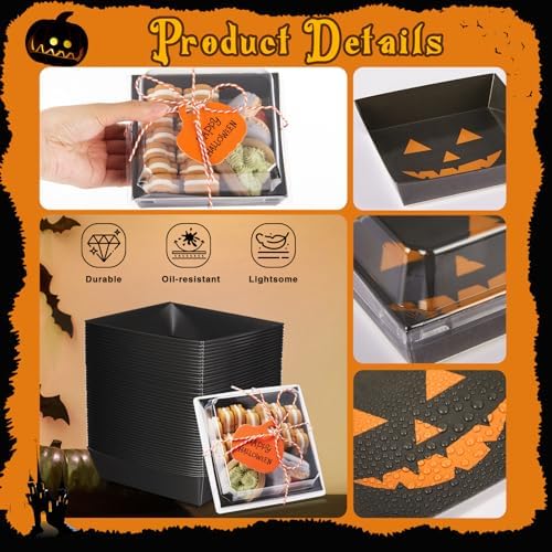 Yaomiao 50 Pcs Halloween Pumpkin Charcuterie Boxes with Clear Lid