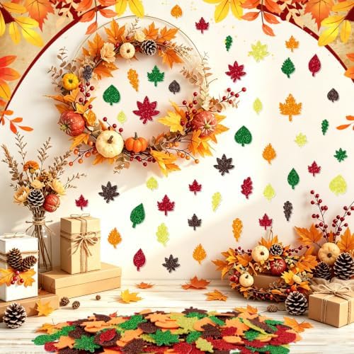 365Pcs Foam Stickers Glitter 3D Fall Leaf Foam Shape Stickers,Fall Leaf
