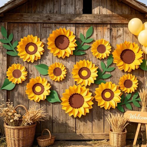 PAPER JAZZ Sunflower Paper Flower Decoration for Wall,3D Gaint Flower Wall Decor | Large Yellow Sunflowers for Bulletin Board Kitchen Living Room for Baby Shower,Nursery Room.