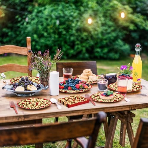 100 Pieces Leopard Print Party Tableware Set – Red Cheetah Animal Print Plates, Napkins and Forks, Disposable Dinnerware for Girls Birthday, Safari and Wild One Party Supplies