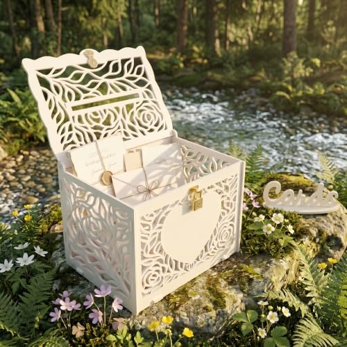 Jolik Love Wedding Card Box with Sign, Large Rustic Locking Money Box Holder for Wedding Reception, DIY Anniversary & Birthday Party Decoration, Gift Card & Envelope Storage