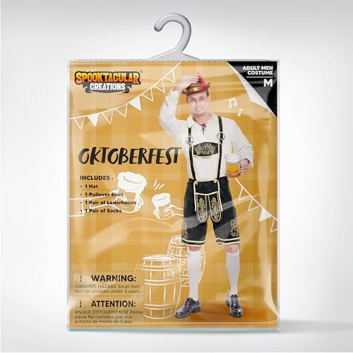 Spooktacular Creations Lederhosen Men Oktoberfest Outfit Costume, Halloween German Bavarian Costume for Adults Beer Festival
