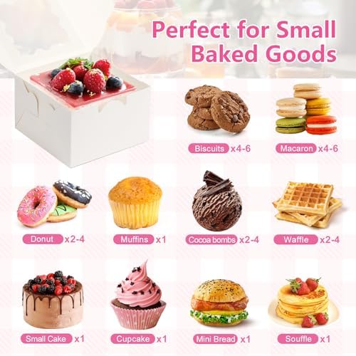 26pcs White Cookie Boxes with Window, 4x4x2.5 Inch, 36pcs Stickers