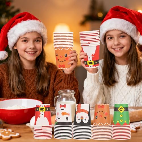FOIMAS 50 PCS Christmas Paper Cups, 9 OZ Disposable Christmas Coffee Cups with Snowman Penguin Santa Claus Cup for Xmas Holiday Winter Party Supplies Hot and Cold Drinks Beverage