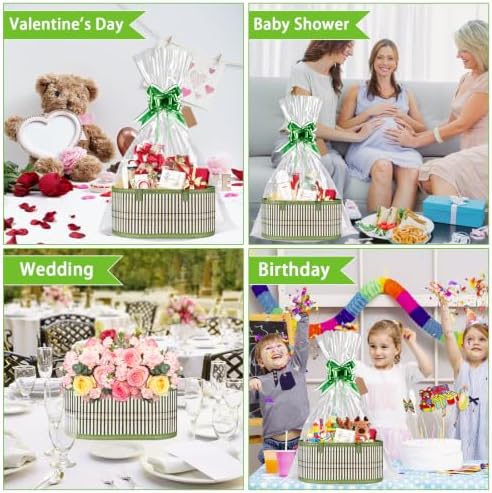 Dreamtop 3 Set Baskets for Gifts Empty, Woven Bamboo Gift Basket Empty Large with Handles, Sturdy Gift Basket Kit Empty to Fill for Christmas Birthday Baby Shower Wedding Gift (Green)