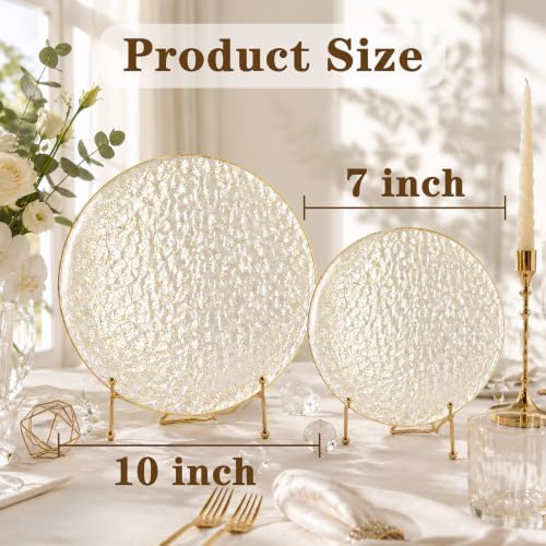 Rubtlamp 60Pcs Clear Gold Plastic Plates, Gold Glitter Disposable Plates, Hammered Plastic Plates Included 30 Dinner Plate And 30 Dessert Plates for Party