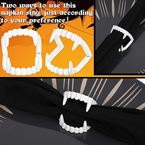 Set of 6 Halloween Napkin Ring Holder Buckle Vampire Fangs Teeth Napkin Rings Metal Alloy Napkin Rings Spooky Napkin Holder Ring Serviette Ring Holders for Halloween Party Dinner Table Decor (White)