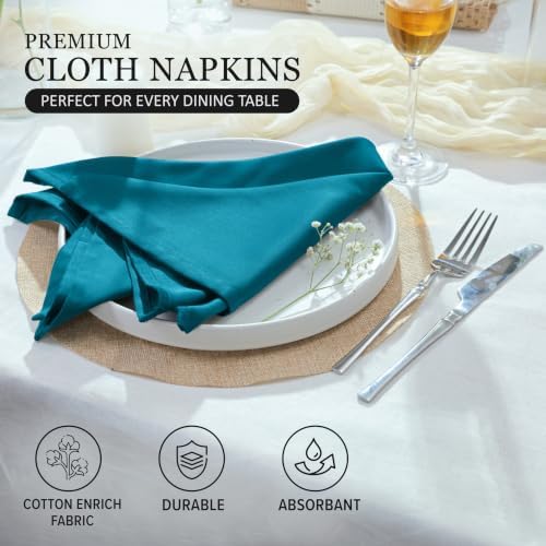 Ruvanti Cloth Napkins Set of 12, Cotton Enrich 18”x18” - Teal