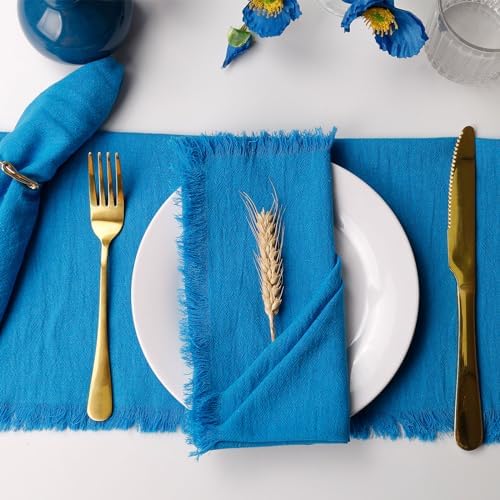 Wonlex Cloth Napkins Set of 8, Washable & Reusable 100% Natural Cotton Cloth with Elegant Fringe for Everyday Use, Table Dinner, Hotels, Events(8 Pack, Blue)
