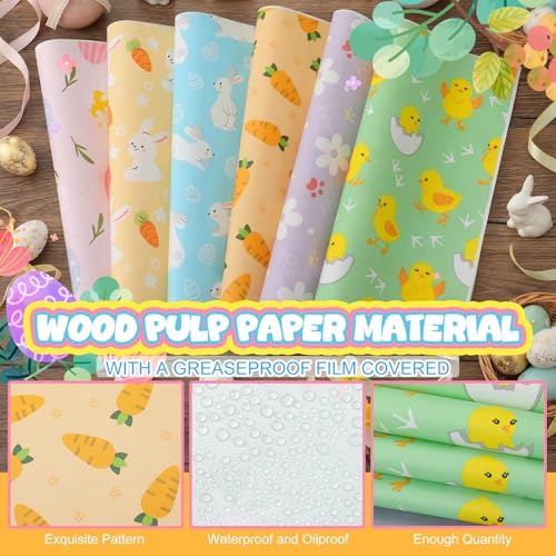 Ireer 300 Pcs Pastel Wax Paper Sheets Parchment for Food Picnic Deli Paper 12x12 Inch Waterproof Wrapping Deli Rabbits Easter Eggs Carrots Flower Basket Liners Greaseproof Easter Day