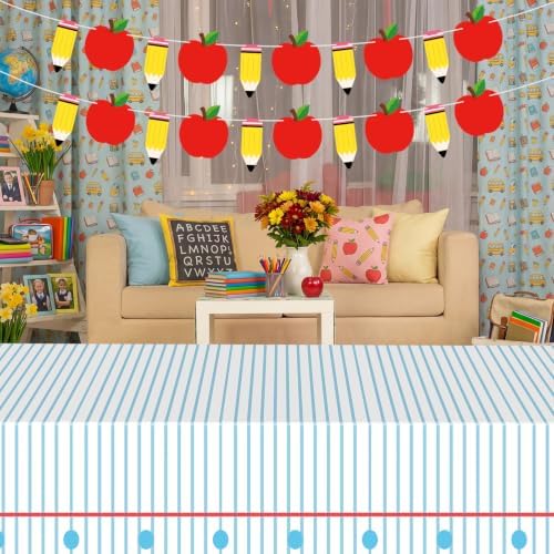 Back to School Decorations Banner - DIY Paper Pencil and Apples Banners, Red Yellow Welcome to School Sign Garland for First Day of Schools Classroom Themed Party Decor Supplies Favors Props
