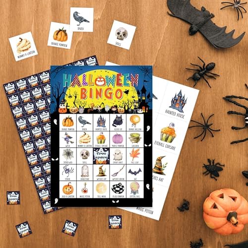 Halloween Bingo Game Cards, Holiday Bingo for Adults, Trick or Treat Game Cards Supplies, Fall Party Decor Favors, Gifts for Friends Family Holiday, (Halloween)