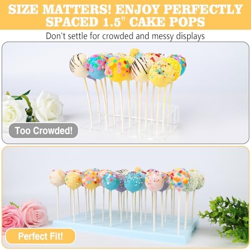 35-Hole Blue Cake Pop Stand with 100 Sticks, 100 Bags & 100 Gold Ties