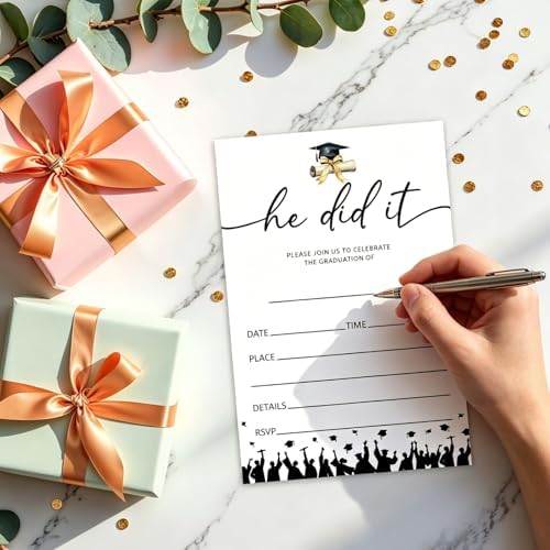 Graduation Invitations 2026 with Envelopes - 20 Pack Class of 2026 Graduation Party Invitations, 4x6 Inch Fill-in Graduation Announcements for High School or College - A11