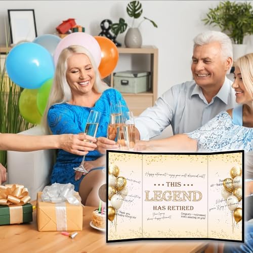 Black Gold Retirement Party Decoration - This Legend Has Retired Guest Book - Alternative Signature Book for Women Men-Golden Signing Card Board-Retirement Gifts For Farewell Party Supply & Favors-A06