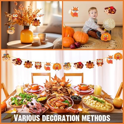 Pasimy 24 Sets Thanksgiving Crafts Kits DIY Fall Autumn Ornaments Turkey Scarecrow Pumpkin Owl Sticker Crafts Autumn Harvest Crafts Bulk Art Sets for Thanksgiving Party Favors Home Classroom