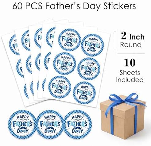 Father’s Day Stickers 60 Pcs, Happy Fathers Day Stickers for Gift Wrapping Cards Envelopes Treat Bags, Best Dad Ever Round Labels for Father’s Day Supplies Family Party Decorations