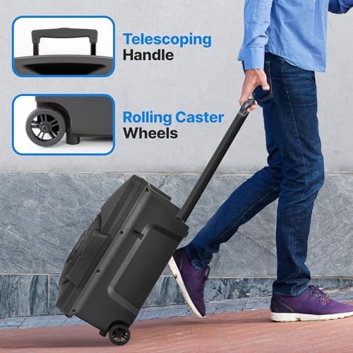 Wireless Portable PA Speaker System -1200W High Powered Bluetooth Compatible Indoor and Outdoor DJ Sound Stereo Loudspeaker w/USB SD MP3 AUX 3.5mm Input, Flashing Party Light & FM Radio -PPHP1544B