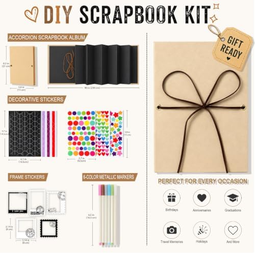 DILVREWA 6 x 8 Inch Small Scrapbook Album with Black Inner Pages