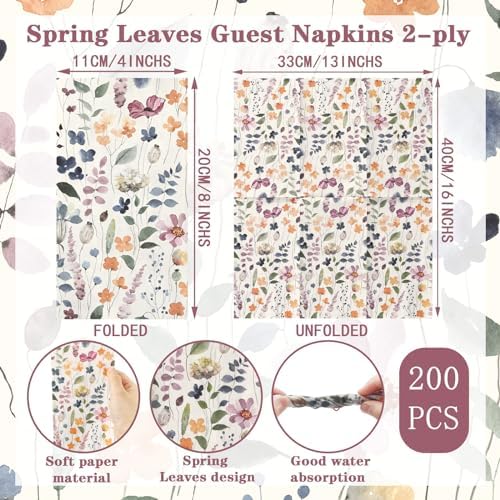 Seajan 200 Pcs Floral Paper Guest Napkins Disposable Hand Towels
