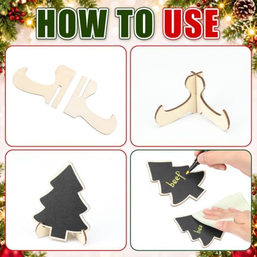 Eaasty 24 Pack Mini Chalkboard Signs with Stand 2 Pens Erasable,Xmas Tree