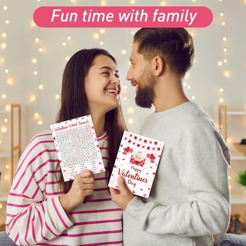 30 Players Valentine's Party Games for Adults Family Office Large Groups, Valentine Parties Word Search Game Card with Answer Key, Valentines Day Classroom Activities Party Favor (Valentines Search)