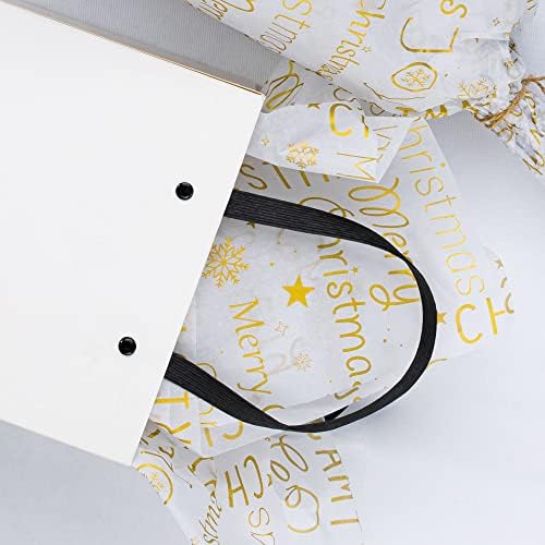 MR FIVE 60 Sheets White with Gold Merry Christmas Tissue Paper Bulk,20" x 14",Gold Christmas Tissue Paper for Gift Bags,Xmas Party