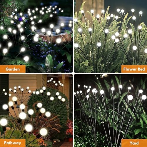 Solar Garden Lights Outdoor 8 Pack 64 LED Solar Firefly Lights Cool White
