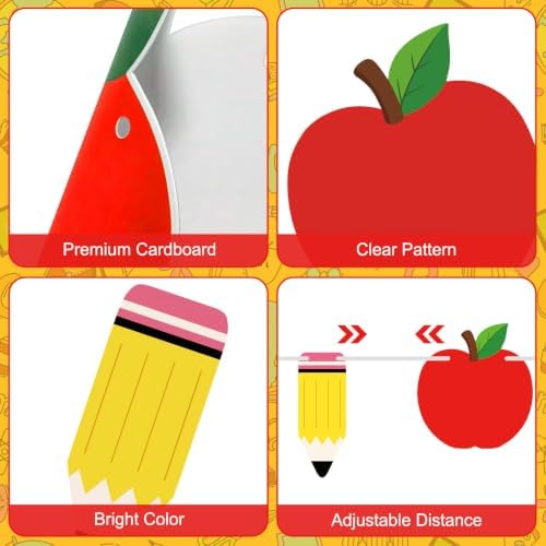 Back to School Decorations Banner - DIY Paper Pencil and Apples Banners, Red Yellow Welcome to School Sign Garland for First Day of Schools Classroom Themed Party Decor Supplies Favors Props