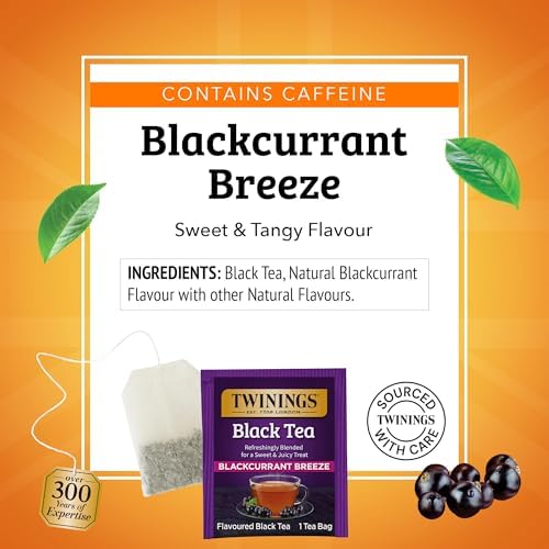 Twinings Blackcurrant Breeze Black Tea Individually Wrapped Bags, 100 Count (Pack of 1), Sweet, Tangy Taste, Caffeinated, Enjoy Hot or Iced, 100 Teabags