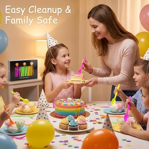 360Pcs Neon Plastic Silverware Set, Disposable Forks Spoons Knives