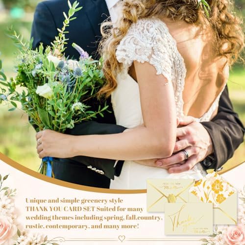 100 Pcs Wedding Thank You Cards with Envelopes Mr and Mrs Cards