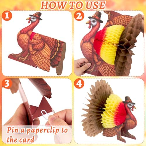 SUNBEAUTY Fall Thanksgiving Decorations, Thanksgiving Table Centerpieces, Honeycomb Turkey Centerpieces Fall Pumpkin Hanging Decor for Autumn Classroom Festival Home Office Table Decor