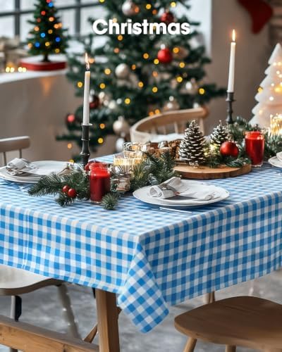 Pureegg Blue Plaid Plastic Table Cloth Disposable 10 Pack 54x108 Inch