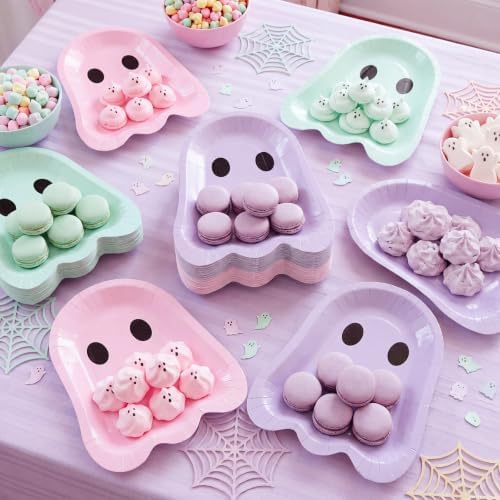 FoldTier 100 Pcs 9'' Halloween Paper Plates Ghost Disposable Pastel Plates