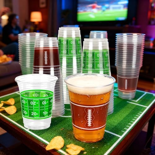 Football Cups Football Party Decorations 50Pcs 16oz Disposable Game Cup Tailgate Events Drinkware Decorations for Football Party Supplies Touchdown Favors Football Birthday Party Decorations
