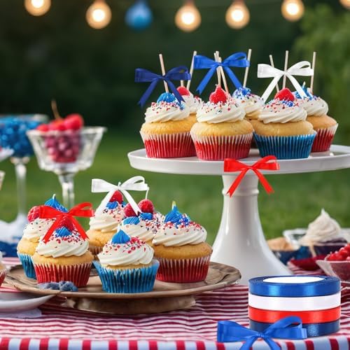 DECYOOL 4 Rolls 100 Yds 4th of July Ribbon Red White Blue Patriotic Ribbons