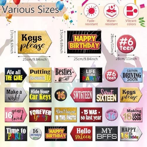 Beeveer 24 Design Birthday Photo Booth Props 16th Birthday Double Sided PVC