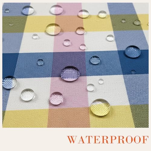 Easter Waterproof Polyester Tablecloth, Pastel Checkered Fabric Table Cover for Spring Party, Kitchen Dining Decor, Easy Care Cloth Tablecloth for Indoor Outdoor Use, 60" Round
