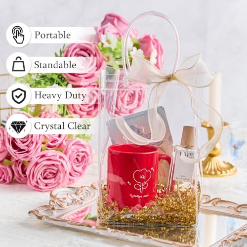 Ohuimrt 30 Pack 6.3" x 3.15" x 9.84" Clear Plastic Gift Bags with Handles