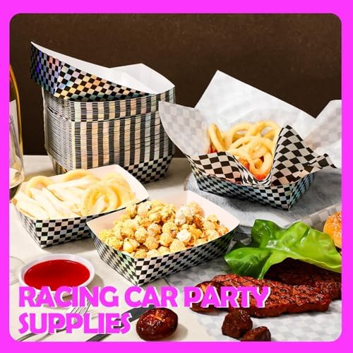 Geosar 100 Pcs Gingham Paper Food Tray with Wax Paper,Iridescent