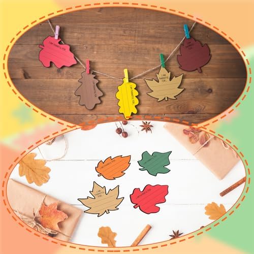 Engrowtic 90 Pcs Thankful for Leaves Cards for Thanksgiving I Am Thankful for Paper Cutouts Accents Table Place Cards for Fall Party Decorations Supplies (Novel)