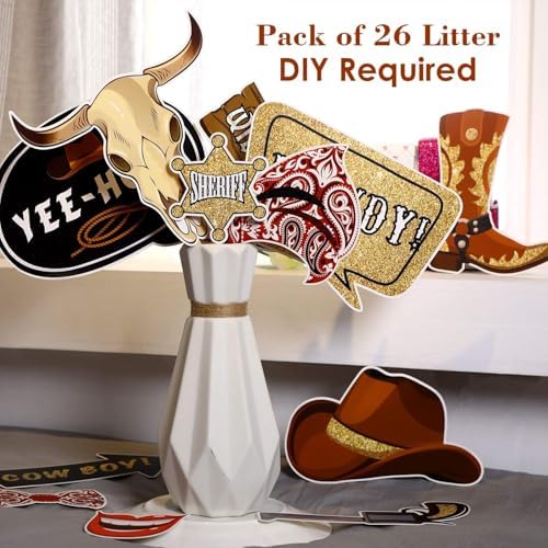 Blulu 26 Pieces Western Photo Booth Props Kit Party Decorations, Cowboy