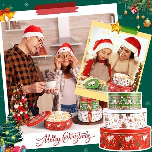 Olgaa Christmas Cookie Tins with Lids Set of 3 Gingerbread Man Cookie Storage Containers Airtight Round Jars for Gift Giving Holiday Treats Baking Cake Container