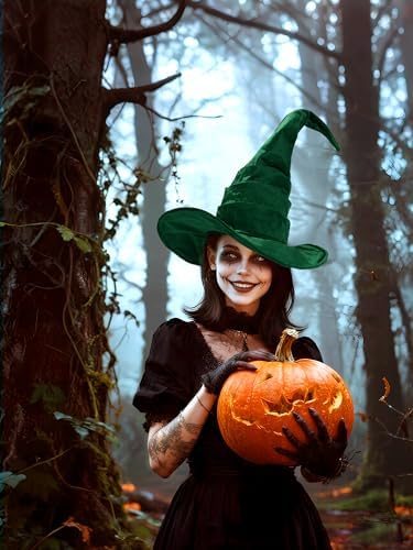 Ultrafun Women's Large Ruched Witch Hat Halloween Black Witch Wizard Hat Costume Accessory Adult