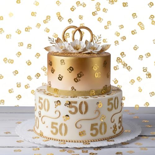 Willbond 2 Bags 1400 Pcs Gold 50th Confetti, 50th Birthday Table Confettis