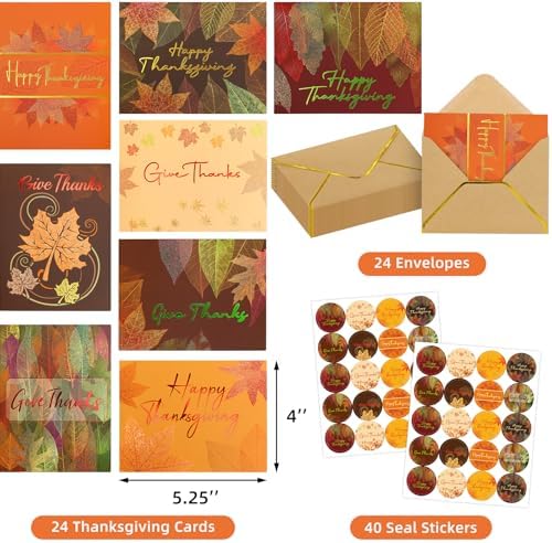 Fancy Land Glitter Thanksgiving Greeting Cards with Envelopes 24 Pack Bulk