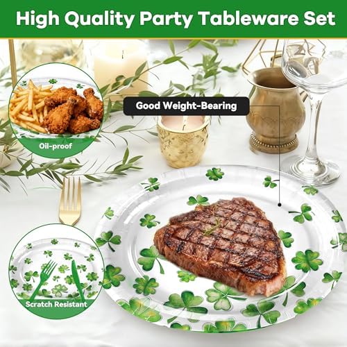 25 Pcs Green Shamrock Paper Plates, 12 Inch Oval Disposable Dinner Plates, Heavy Duty Grease Resistant Party Plates for Earth Day, Spring Picnic, Garden Party, Classroom Events